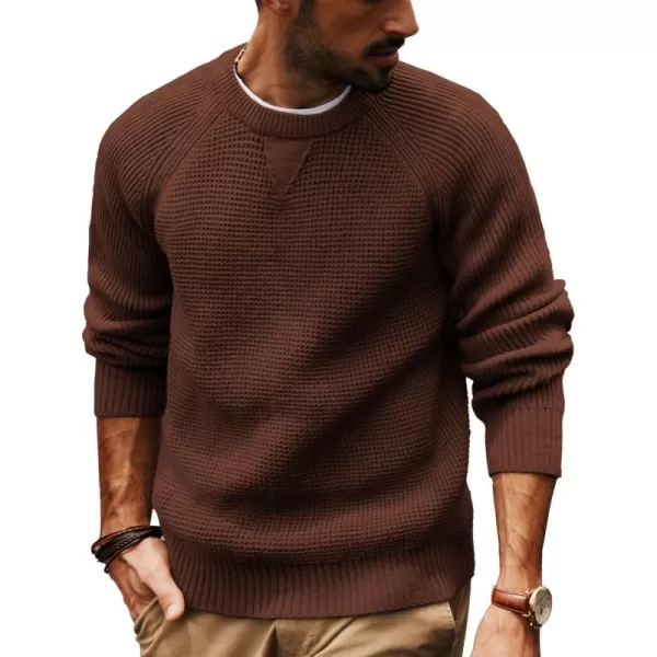 PJ PAUL JONES Mens Crewneck Sweater Waffle Knitted Pullover Sweaters Raglan Sleeve Sweaters