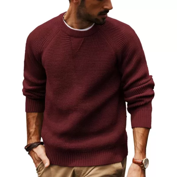 PJ PAUL JONES Mens Crewneck Sweater Waffle Knitted Pullover Sweaters Raglan Sleeve Sweaters