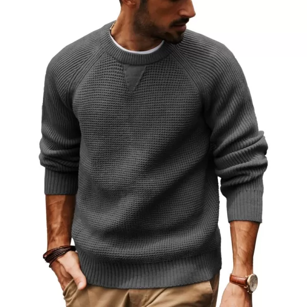 PJ PAUL JONES Mens Crewneck Sweater Waffle Knitted Pullover Sweaters Raglan Sleeve Sweaters