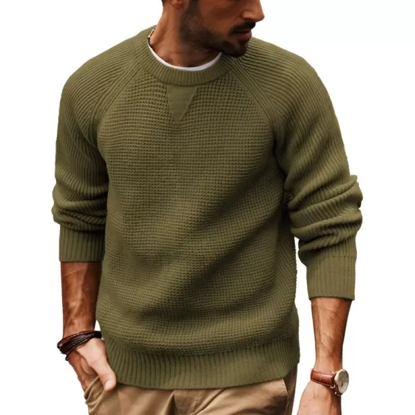 PJ PAUL JONES Mens Crewneck Sweater Waffle Knitted Pullover Sweaters Raglan Sleeve Sweaters