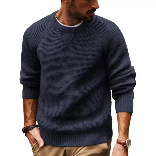 PJ PAUL JONES Mens Crewneck Sweater Waffle Knitted Pullover Sweaters Raglan Sleeve Sweaters