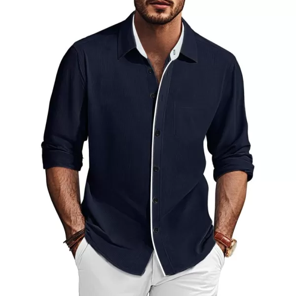 PJ PAUL JONES Men's Long Sleeve Wrinkle Free Dress Shirts Textured Business Casual Button Down Shirt Stretch Untucked Shirt