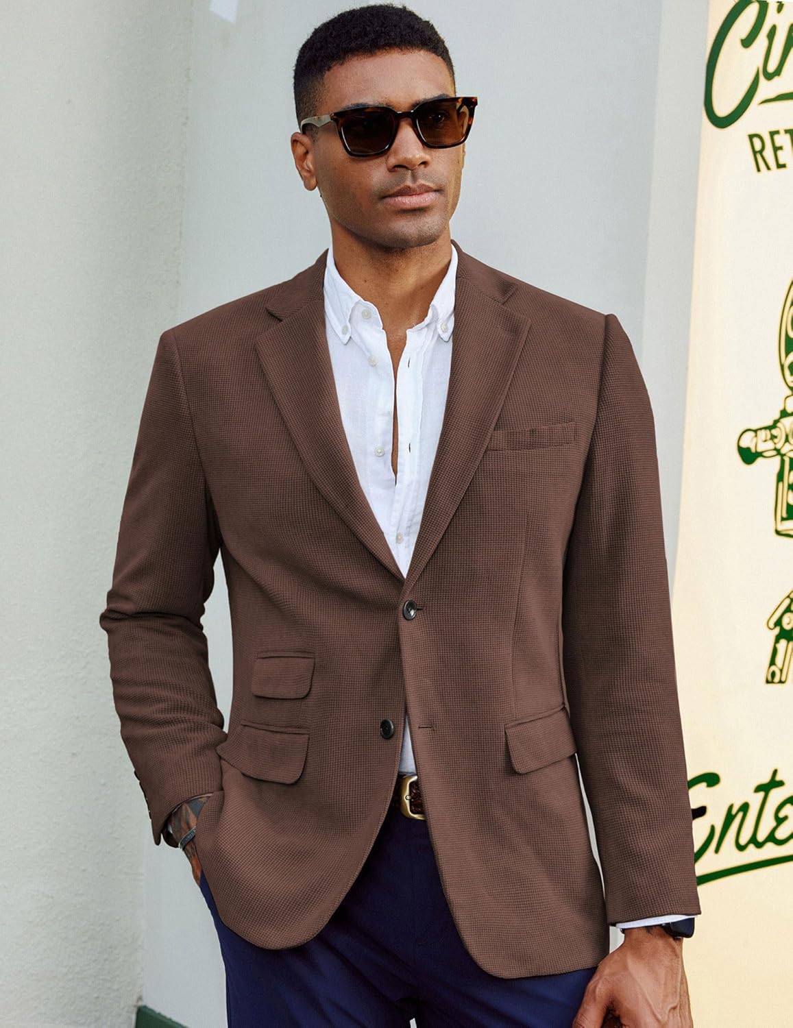 PJ PAUL JONES Mens Blazer Vintage Corduroy Waffle Texture Sport Coats Classic Two Buttons Blazer Suit Jackets