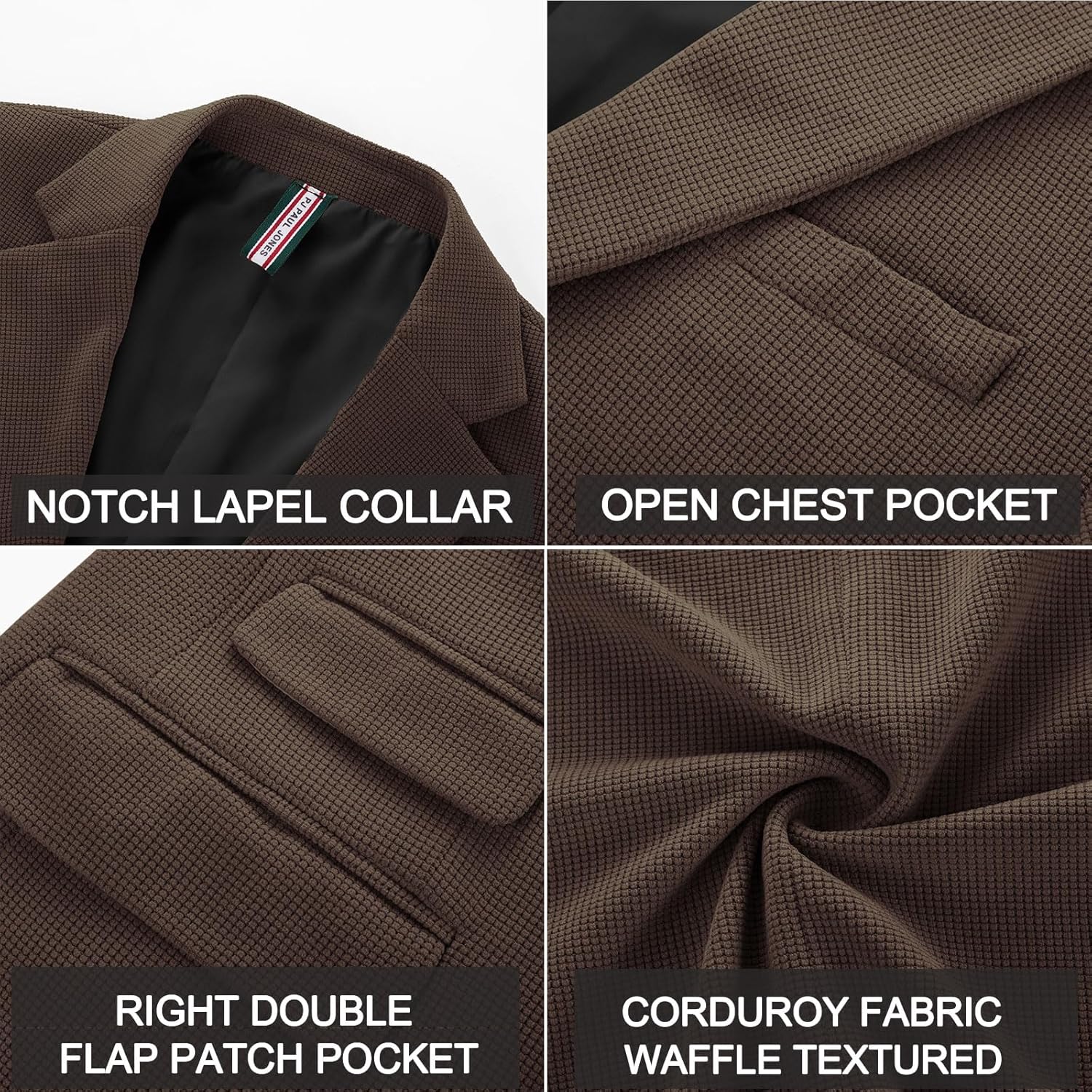 PJ PAUL JONES Mens Blazer Vintage Corduroy Waffle Texture Sport Coats Classic Two Buttons Blazer Suit Jackets