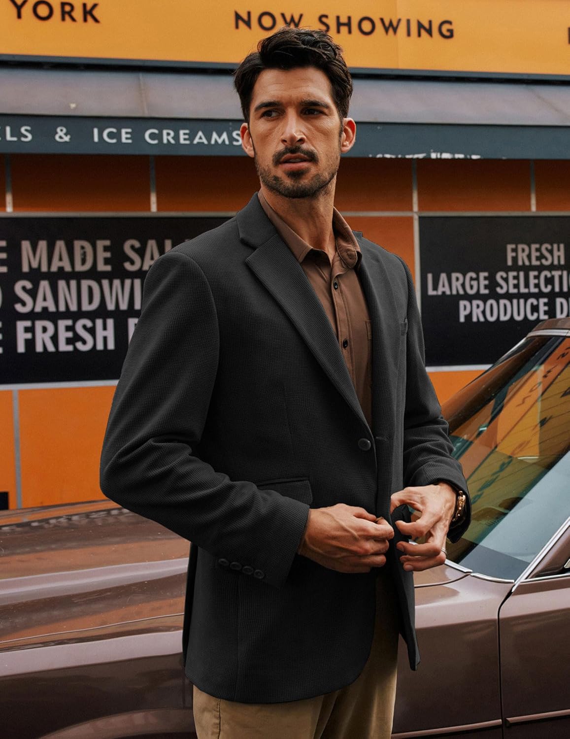 PJ PAUL JONES Mens Blazer Vintage Corduroy Waffle Texture Sport Coats Classic Two Buttons Blazer Suit Jackets