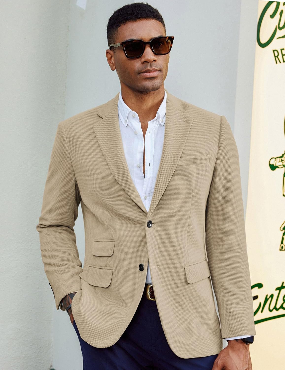 PJ PAUL JONES Mens Blazer Vintage Corduroy Waffle Texture Sport Coats Classic Two Buttons Blazer Suit Jackets