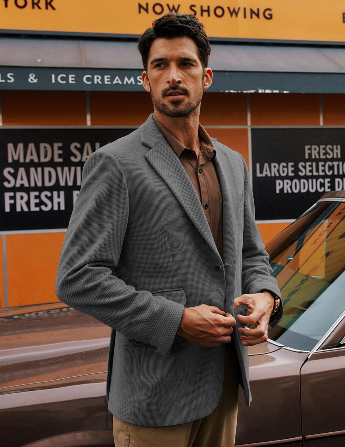 PJ PAUL JONES Mens Blazer Vintage Corduroy Waffle Texture Sport Coats Classic Two Buttons Blazer Suit Jackets