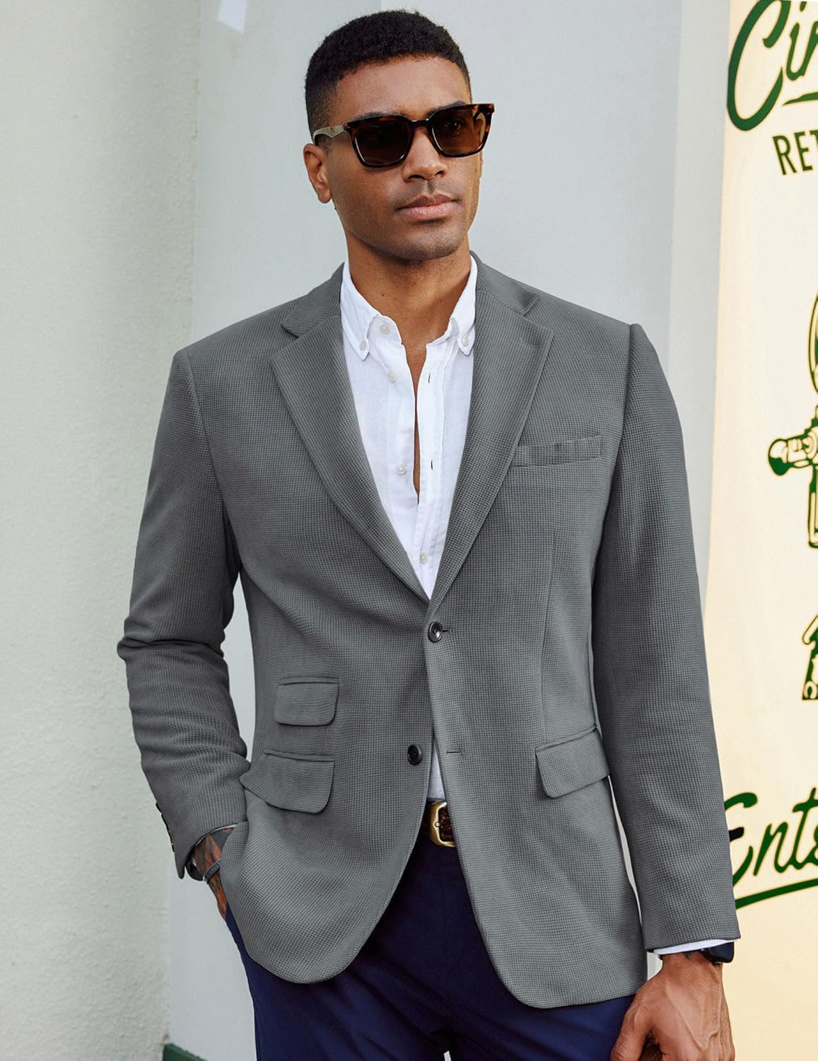 PJ PAUL JONES Mens Blazer Vintage Corduroy Waffle Texture Sport Coats Classic Two Buttons Blazer Suit Jackets
