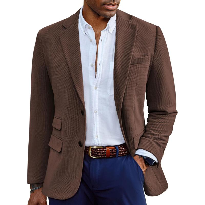 PJ PAUL JONES Mens Blazer Vintage Corduroy Waffle Texture Sport Coats Classic Two Buttons Blazer Suit Jackets
