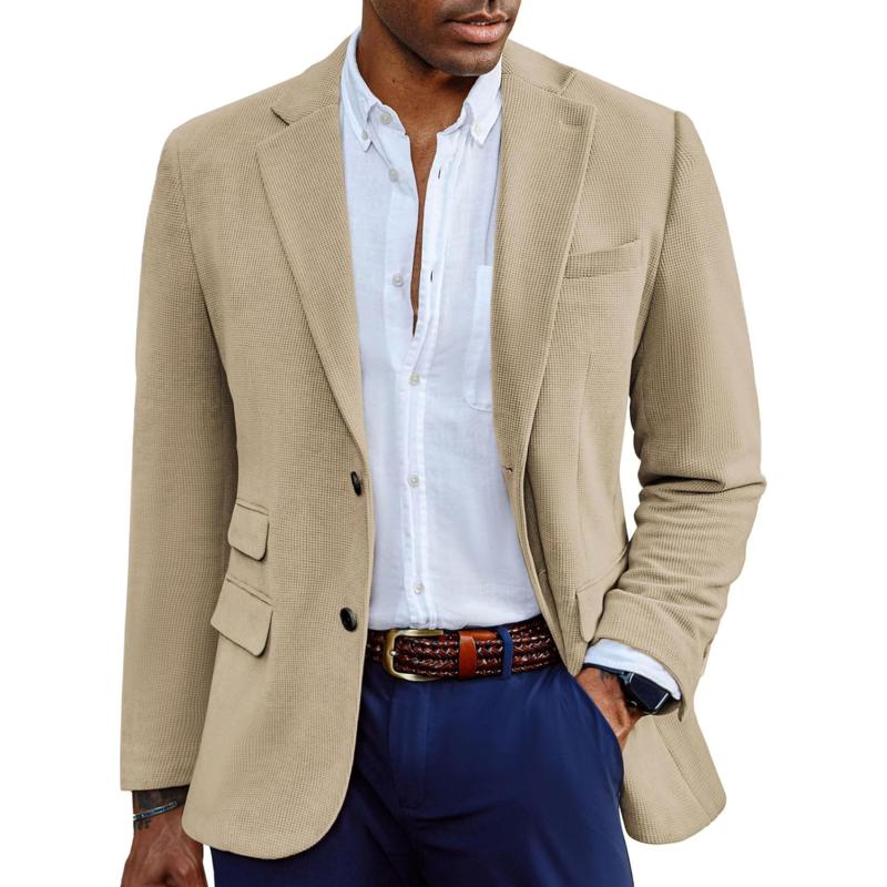 PJ PAUL JONES Mens Blazer Vintage Corduroy Waffle Texture Sport Coats Classic Two Buttons Blazer Suit Jackets
