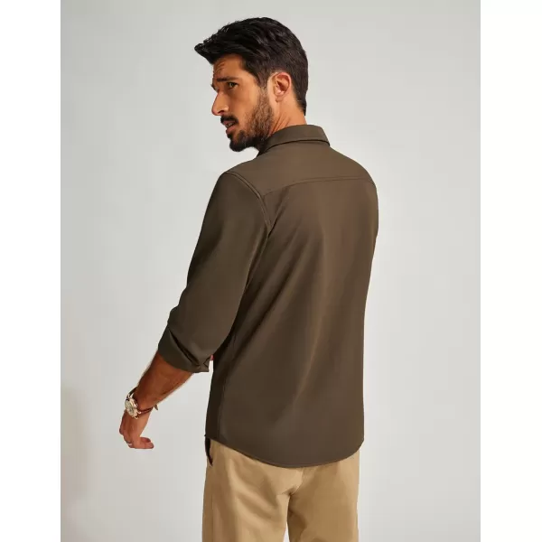PJ PAUL JONES Casual Shirts for Men Texture Wrinkle Free Shirt Black Button up Shirt with Pockets