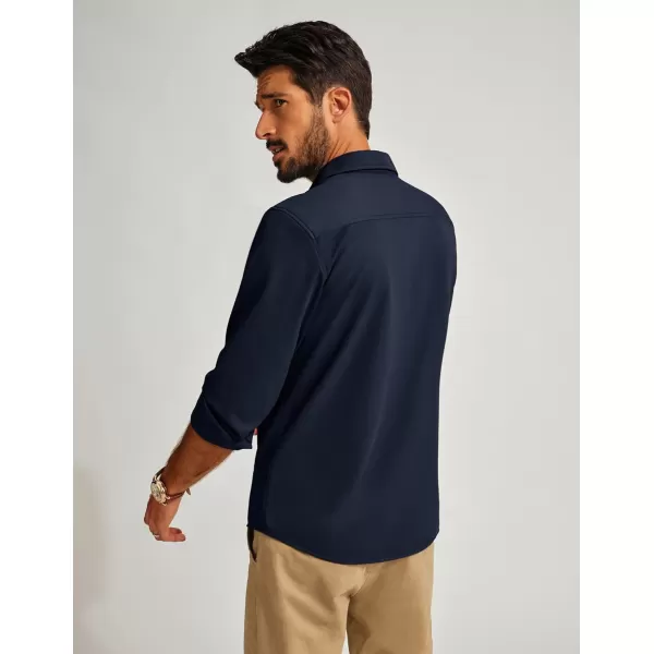 PJ PAUL JONES Casual Shirts for Men Texture Wrinkle Free Shirt Black Button up Shirt with Pockets