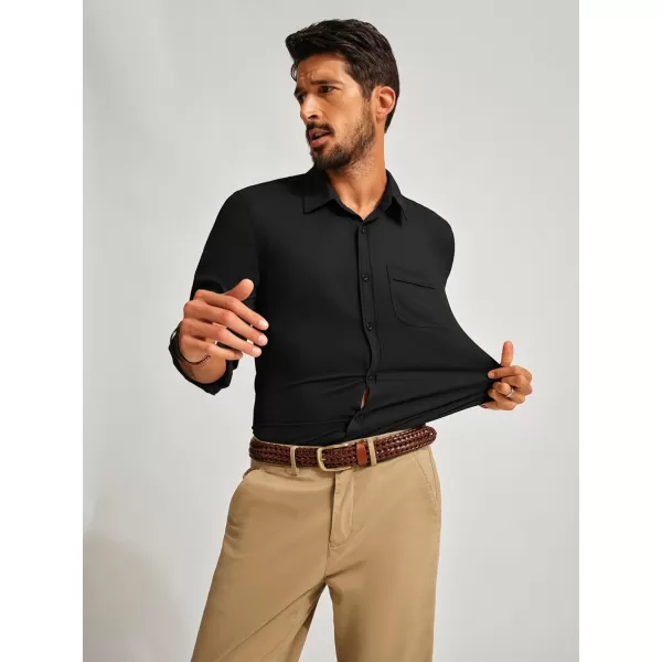 PJ PAUL JONES Casual Shirts for Men Texture Wrinkle Free Shirt Black Button up Shirt with Pockets