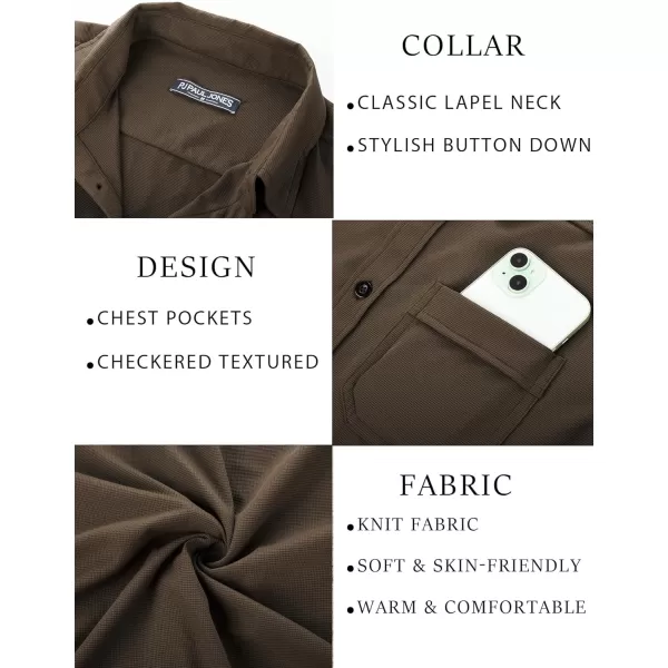 PJ PAUL JONES Casual Shirts for Men Texture Wrinkle Free Shirt Black Button up Shirt with Pockets