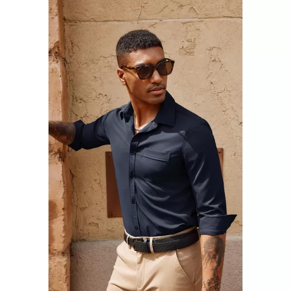 PJ PAUL JONES Casual Shirts for Men Texture Wrinkle Free Shirt Black Button up Shirt with Pockets