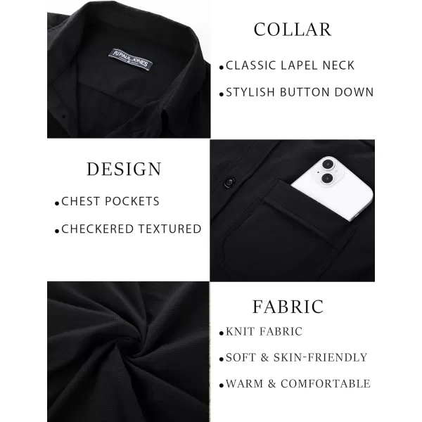 PJ PAUL JONES Casual Shirts for Men Texture Wrinkle Free Shirt Black Button up Shirt with Pockets