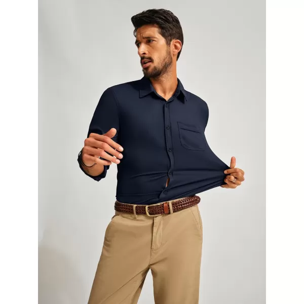 PJ PAUL JONES Casual Shirts for Men Texture Wrinkle Free Shirt Black Button up Shirt with Pockets