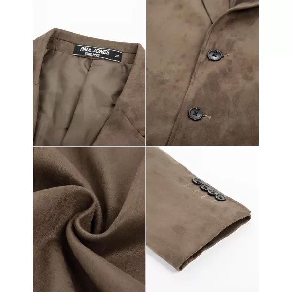 PJ PAUL JONES Mens Blazer Jacket Faux Leather Suit Jacket Casual 2 Buttons Suede Sport Blazer Coat with Pockets