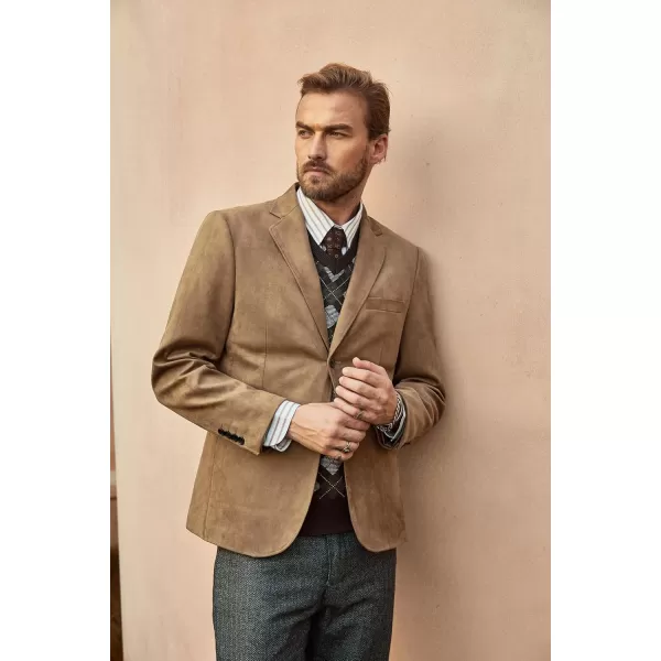PJ PAUL JONES Mens Blazer Jacket Faux Leather Suit Jacket Casual 2 Buttons Suede Sport Blazer Coat with Pockets