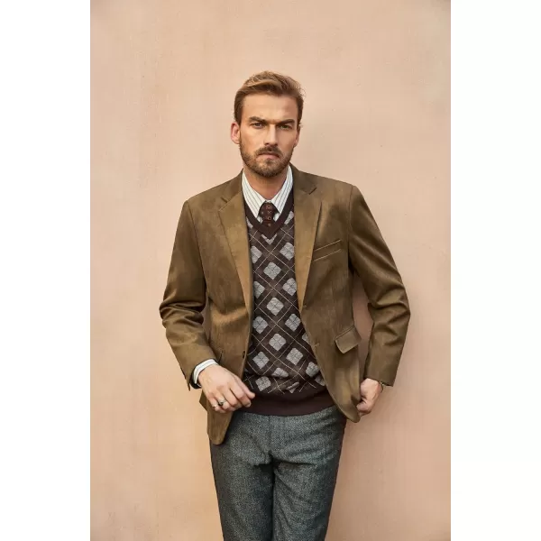 PJ PAUL JONES Mens Blazer Jacket Faux Leather Suit Jacket Casual 2 Buttons Suede Sport Blazer Coat with Pockets