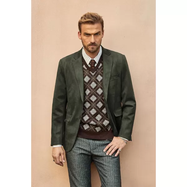 PJ PAUL JONES Mens Blazer Jacket Faux Leather Suit Jacket Casual 2 Buttons Suede Sport Blazer Coat with Pockets
