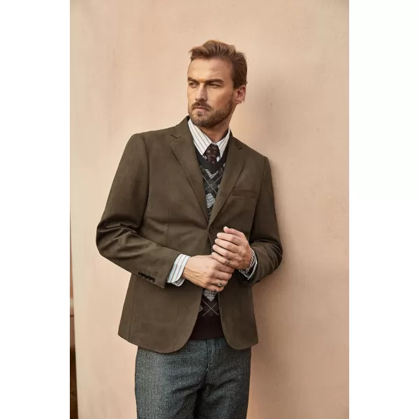 PJ PAUL JONES Mens Blazer Jacket Faux Leather Suit Jacket Casual 2 Buttons Suede Sport Blazer Coat with Pockets