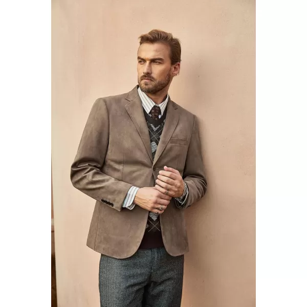 PJ PAUL JONES Mens Blazer Jacket Faux Leather Suit Jacket Casual 2 Buttons Suede Sport Blazer Coat with Pockets