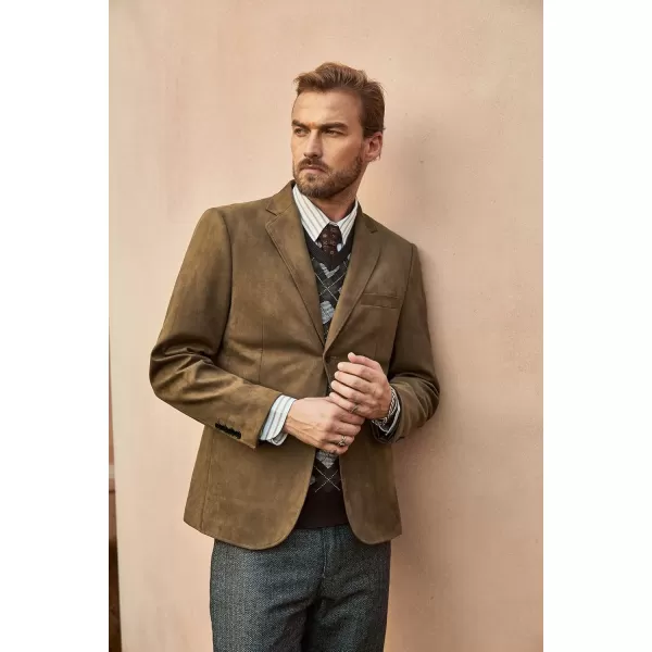 PJ PAUL JONES Mens Blazer Jacket Faux Leather Suit Jacket Casual 2 Buttons Suede Sport Blazer Coat with Pockets