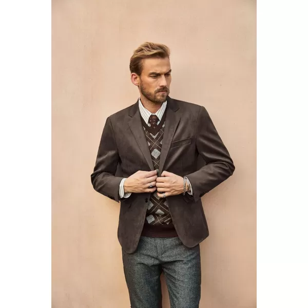 PJ PAUL JONES Mens Blazer Jacket Faux Leather Suit Jacket Casual 2 Buttons Suede Sport Blazer Coat with Pockets
