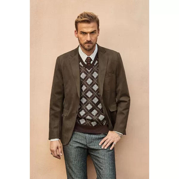 PJ PAUL JONES Mens Blazer Jacket Faux Leather Suit Jacket Casual 2 Buttons Suede Sport Blazer Coat with Pockets