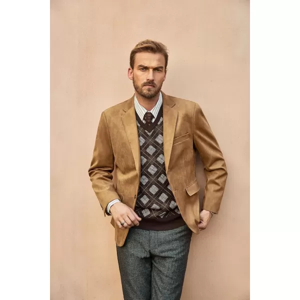 PJ PAUL JONES Mens Blazer Jacket Faux Leather Suit Jacket Casual 2 Buttons Suede Sport Blazer Coat with Pockets