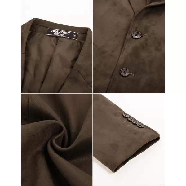 PJ PAUL JONES Mens Blazer Jacket Faux Leather Suit Jacket Casual 2 Buttons Suede Sport Blazer Coat with Pockets