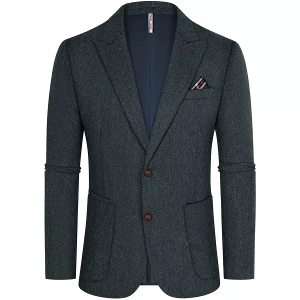 PJ PAUL JONES Mens Blazer Vintage Herringbone Tweed Blazer Two Button Wool Blend Sport Coat with Pocket Square