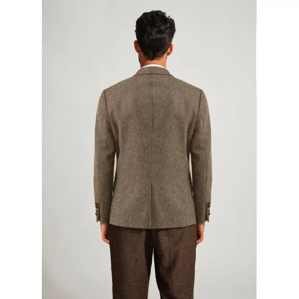 PJ PAUL JONES Mens Blazer Vintage Herringbone Tweed Blazer Two Button Wool Blend Sport Coat with Pocket Square