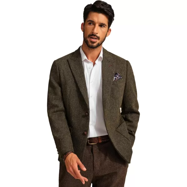 PJ PAUL JONES Mens Blazer Vintage Herringbone Tweed Blazer Two Button Wool Blend Sport Coat with Pocket Square