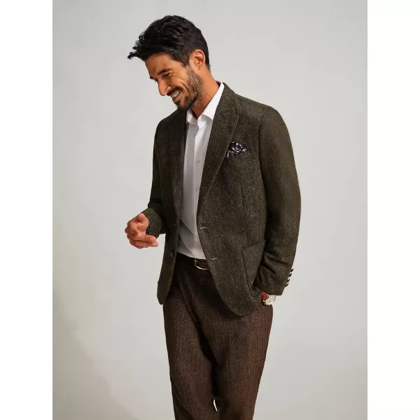 PJ PAUL JONES Mens Blazer Vintage Herringbone Tweed Blazer Two Button Wool Blend Sport Coat with Pocket Square