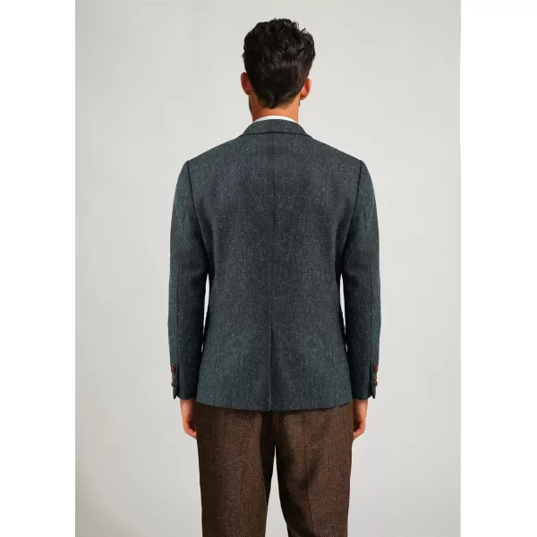 PJ PAUL JONES Mens Blazer Vintage Herringbone Tweed Blazer Two Button Wool Blend Sport Coat with Pocket Square