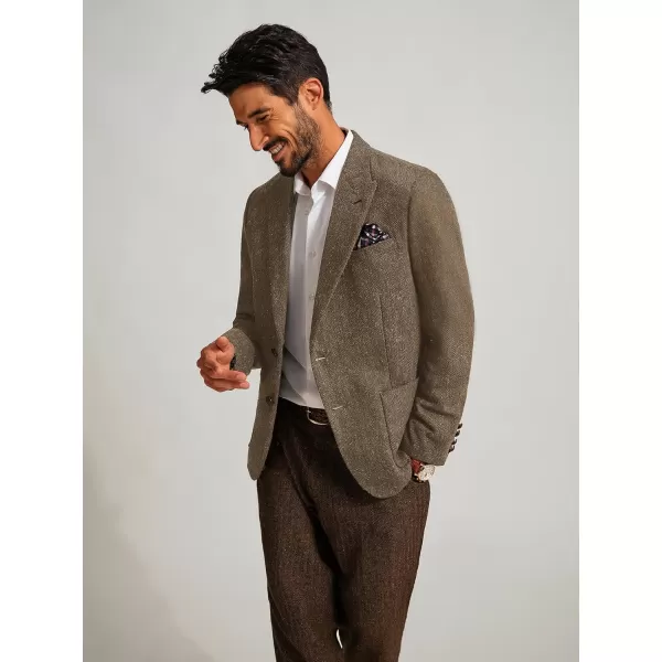 PJ PAUL JONES Mens Blazer Vintage Herringbone Tweed Blazer Two Button Wool Blend Sport Coat with Pocket Square