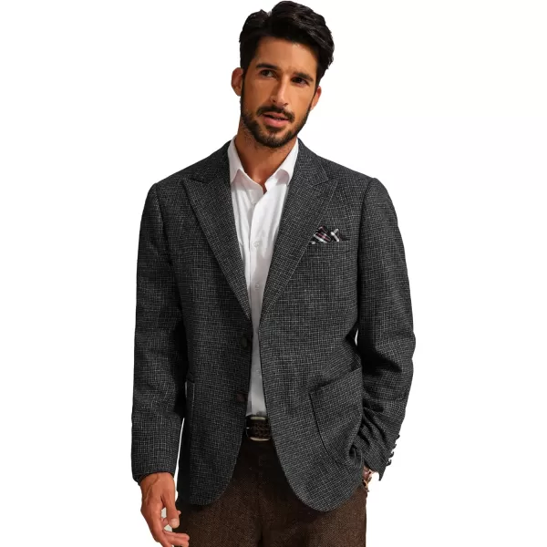PJ PAUL JONES Mens Blazer Vintage Herringbone Tweed Blazer Two Button Wool Blend Sport Coat with Pocket Square