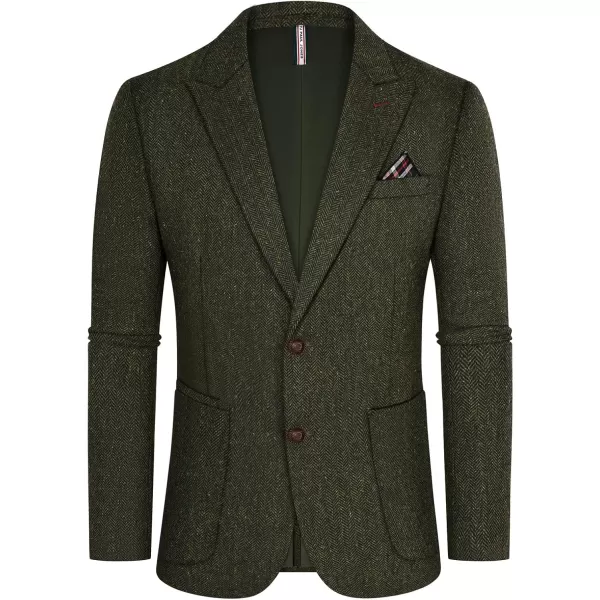 PJ PAUL JONES Mens Blazer Vintage Herringbone Tweed Blazer Two Button Wool Blend Sport Coat with Pocket Square