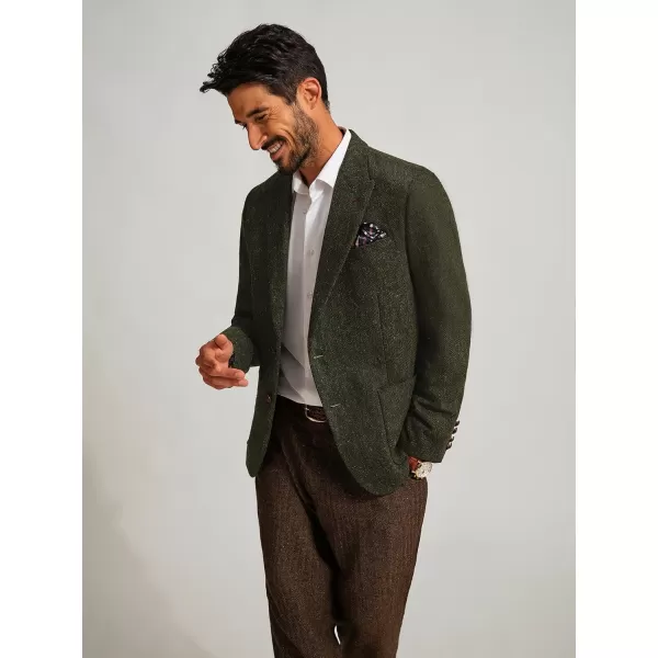 PJ PAUL JONES Mens Blazer Vintage Herringbone Tweed Blazer Two Button Wool Blend Sport Coat with Pocket Square