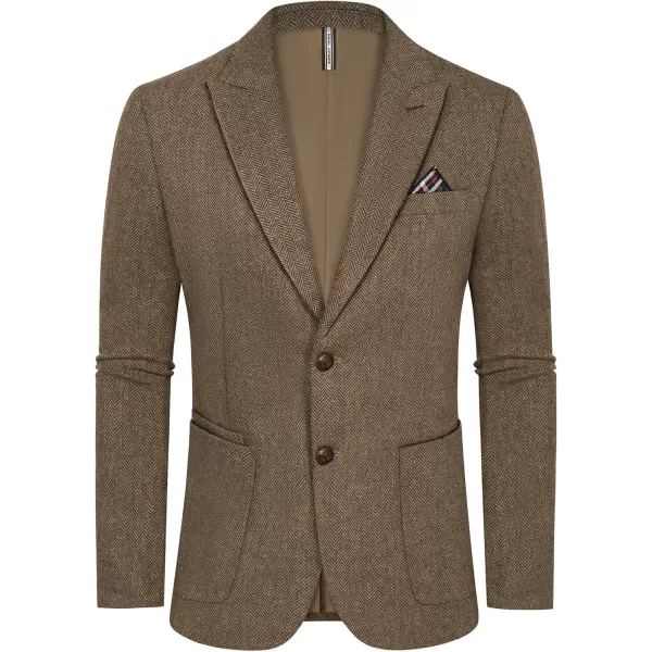 PJ PAUL JONES Mens Blazer Vintage Herringbone Tweed Blazer Two Button Wool Blend Sport Coat with Pocket Square