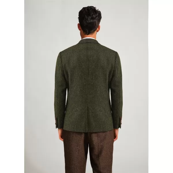 PJ PAUL JONES Mens Blazer Vintage Herringbone Tweed Blazer Two Button Wool Blend Sport Coat with Pocket Square