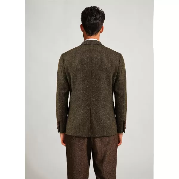 PJ PAUL JONES Mens Blazer Vintage Herringbone Tweed Blazer Two Button Wool Blend Sport Coat with Pocket Square