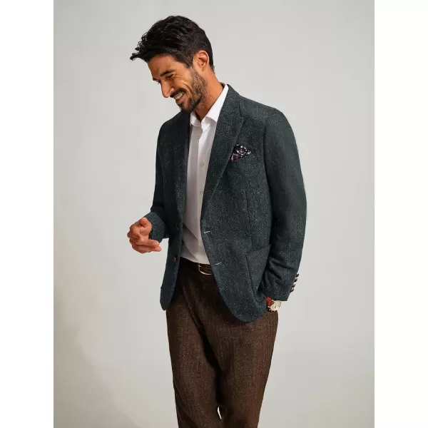 PJ PAUL JONES Mens Blazer Vintage Herringbone Tweed Blazer Two Button Wool Blend Sport Coat with Pocket Square