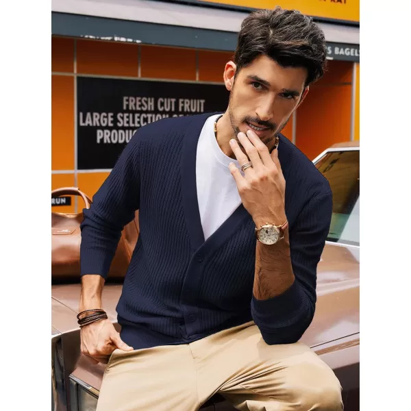 PJ PAUL JONES Men's Cardigan Sweaters Long Sleeve V-Neck Cardigans Slim Fit Casual Buttons Down Ribbed Knitted Sweater