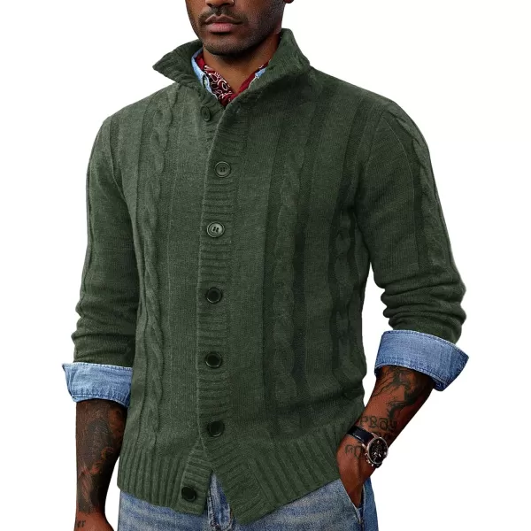 PJ PAUL JONES Men's Cardigan Sweaters Stand Collar Cable Knit Button Sweater