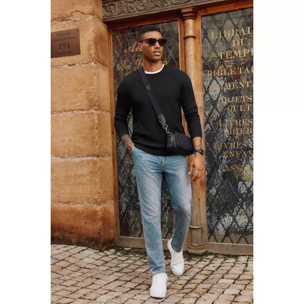 PJ PAUL JONES Mens Crewneck Pullover Sweater Casual Waffle Knit Stretch Sweaters Raglan Sleeve Knitwear