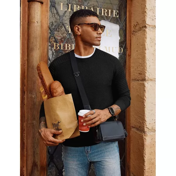 PJ PAUL JONES Mens Crewneck Pullover Sweater Casual Waffle Knit Stretch Sweaters Raglan Sleeve Knitwear