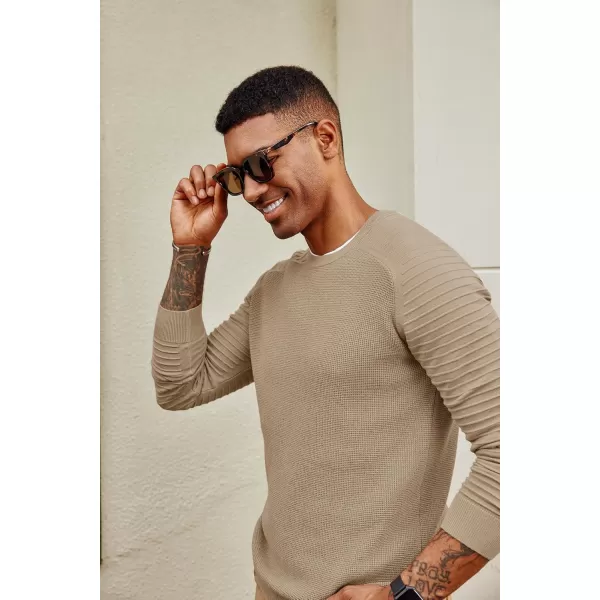 PJ PAUL JONES Mens Crewneck Pullover Sweater Casual Waffle Knit Stretch Sweaters Raglan Sleeve Knitwear